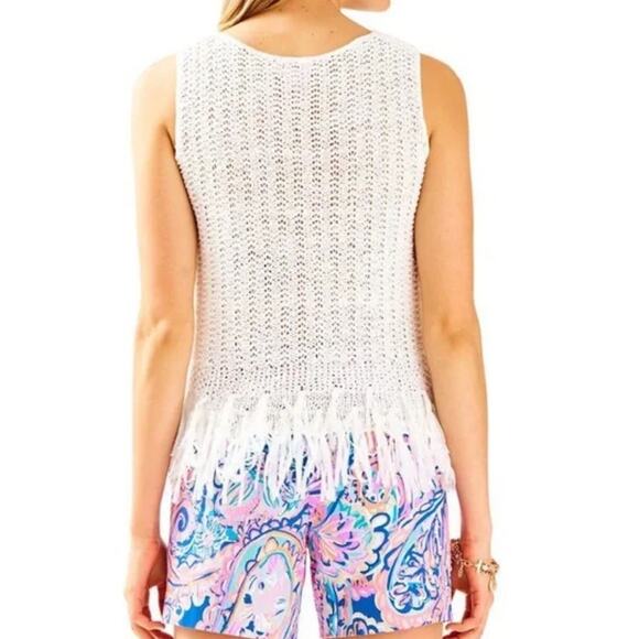 Lilly Pulitzer Lua Fringe Tank Top White Boho Beach Vacation Resortwear | Large - Picture 10 of 12